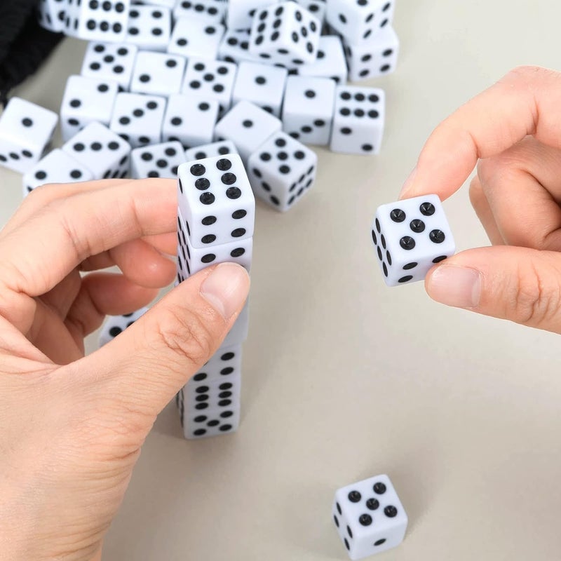 DAGONGREN 100 Pack 16MM White Dice - Six Sided Standard Opaque White Dice with Black Pips Dots for Board Games (100 Pack) - Image 4